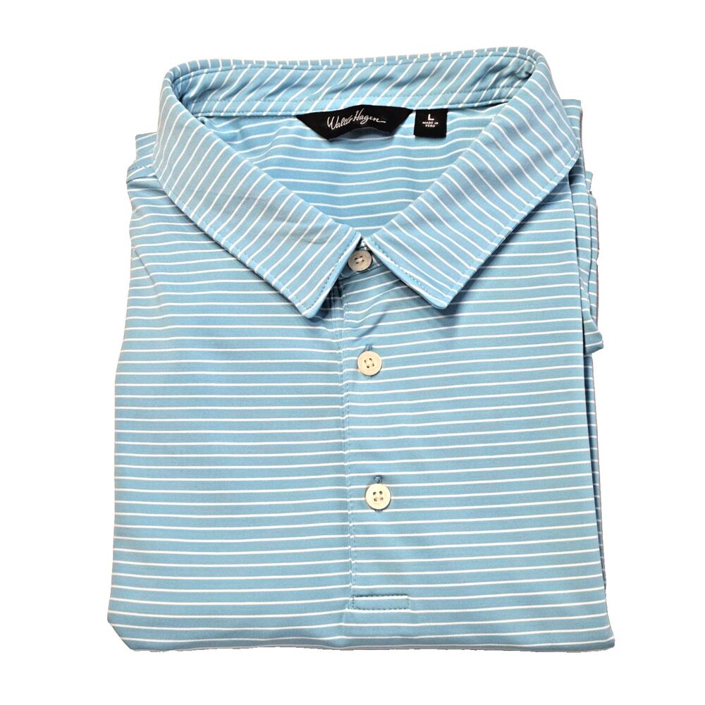 Walter Hagen Golf Polo Shirt Men’s L Turquoise White Stripe -‎ Wicking & Stretch - Picture 2 of 10